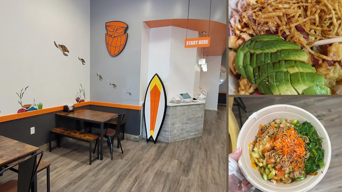 Counter display with sushi burrito ingredients