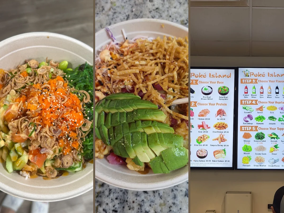 Fresh poke bowls with colorful toppings