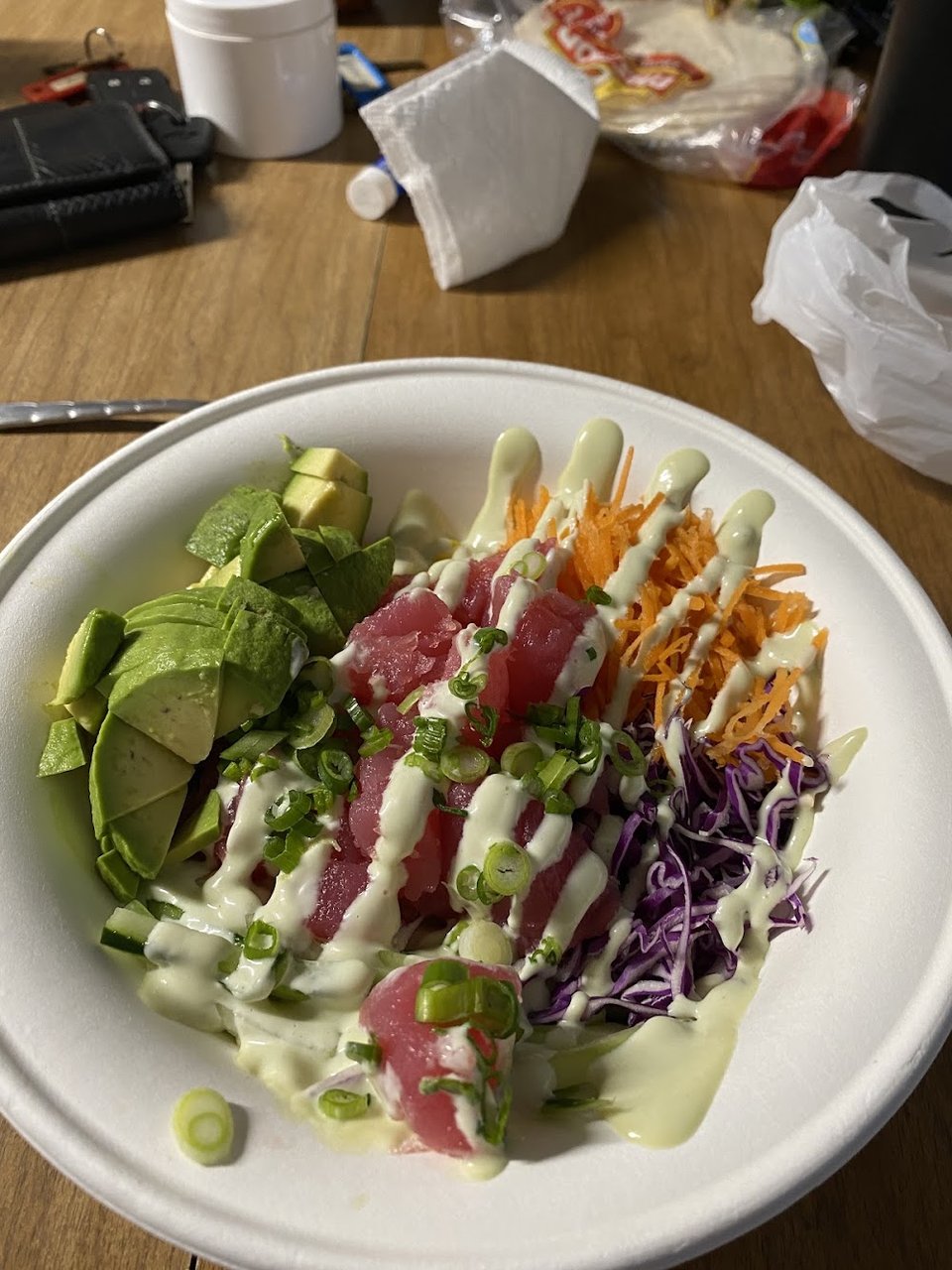 Restaurant menu featuring custom poke choices