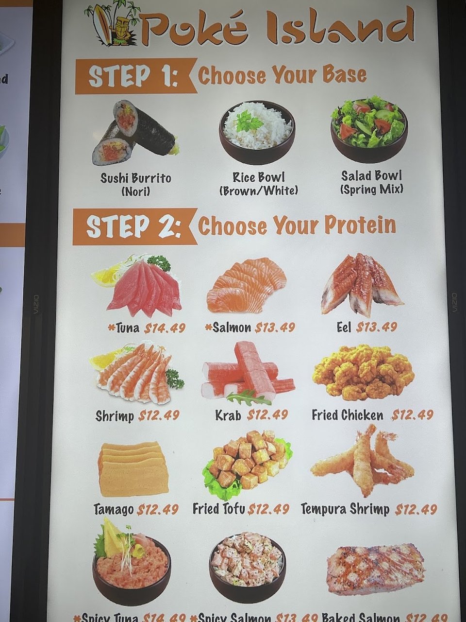 Simple menu layout for poke bowls